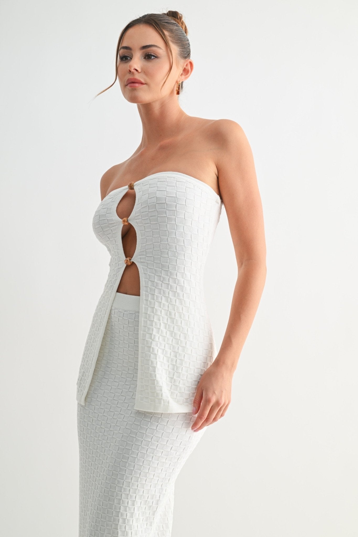 White Solene Textured Knit Set