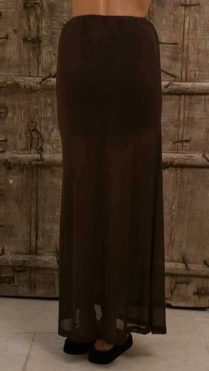 Onella Semi Sheer Maxi Skirt - Chocolate