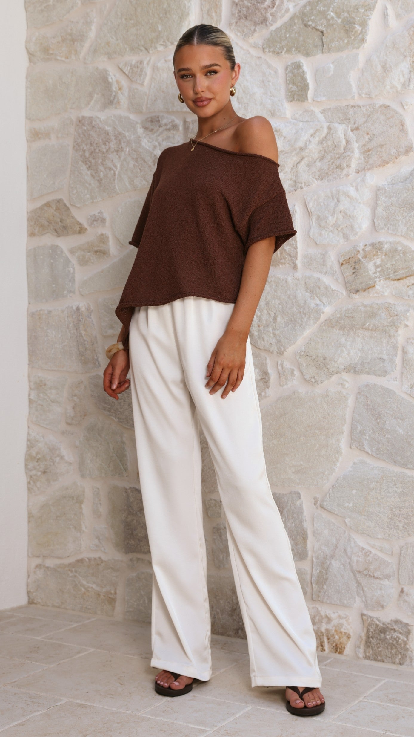 Blair Off Shoulder Tee - Chocolate