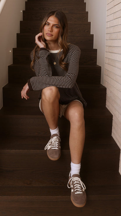 Ishana Long Sleeve Top - Brown Stripe