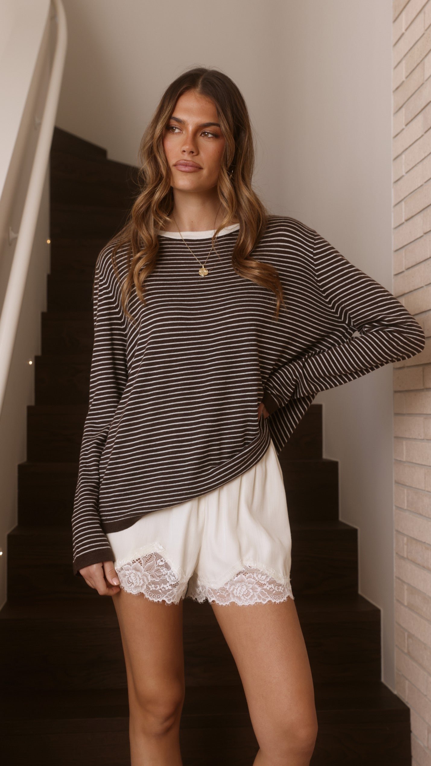 Ishana Long Sleeve Top - Brown Stripe