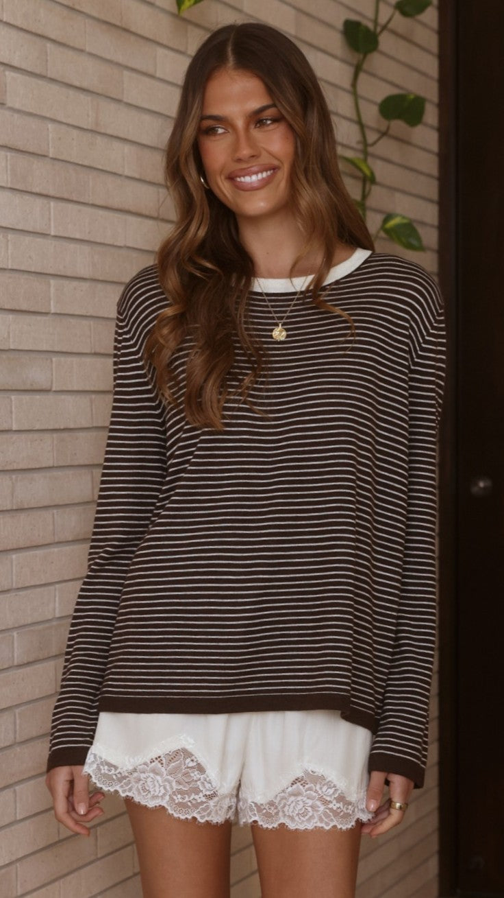 Ishana Long Sleeve Top - Brown Stripe