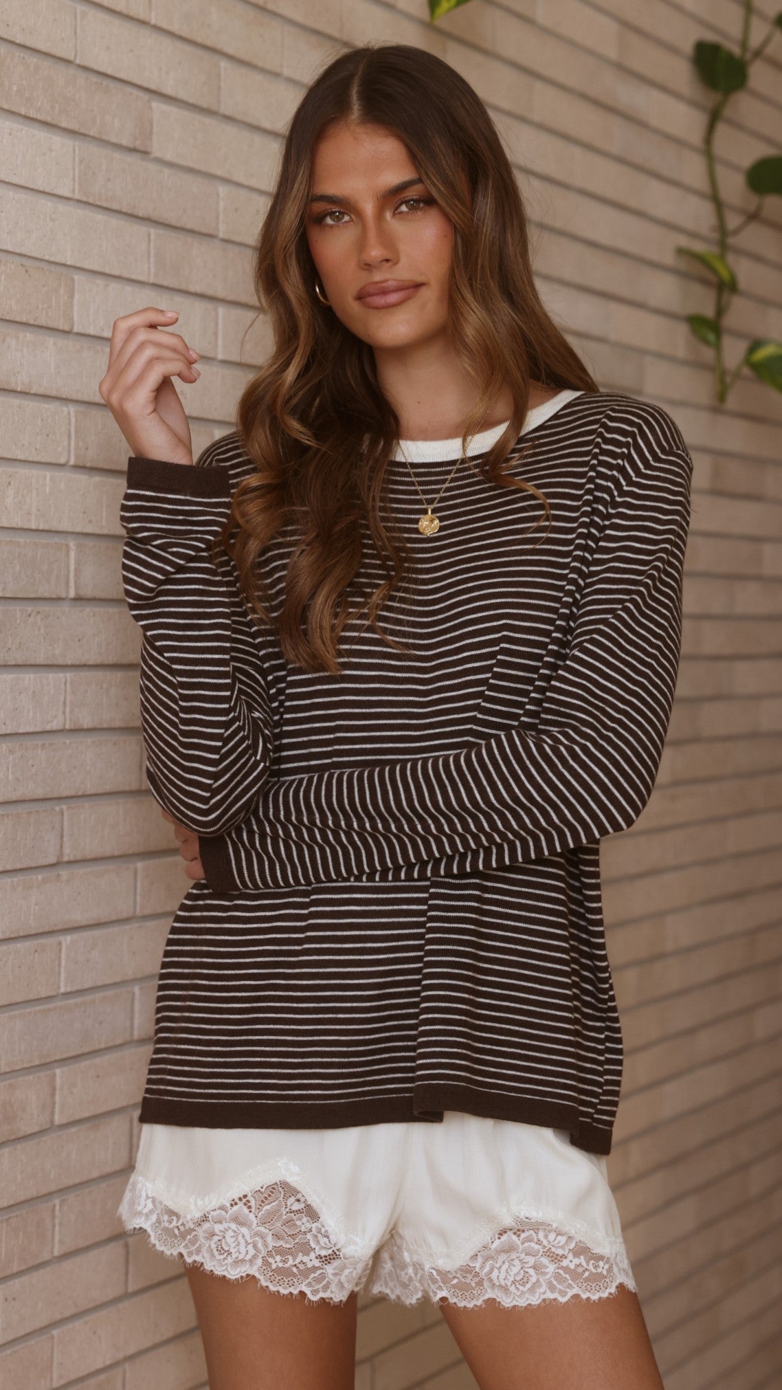 Ishana Long Sleeve Top - Brown Stripe