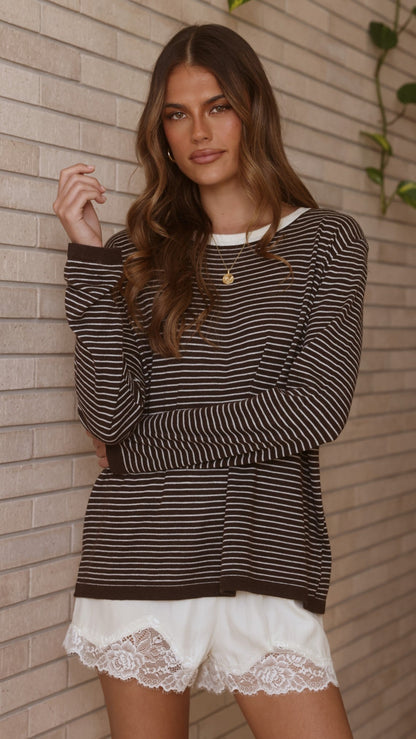 Ishana Long Sleeve Top - Brown Stripe