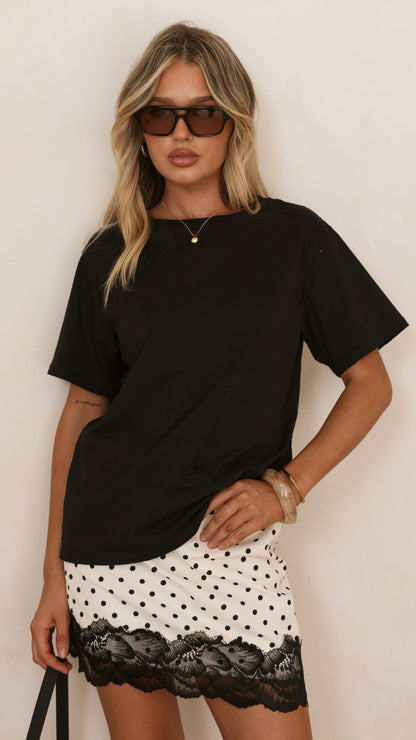 Kiki Lace Mini Skirt - Cream/Black Polka