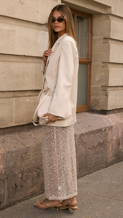 Verlo Sequins Maxi Skirt - Beige