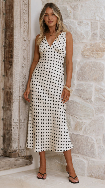 Daphne Maxi Dress - Cream Polka