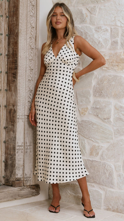 Daphne Maxi Dress - Cream Polka
