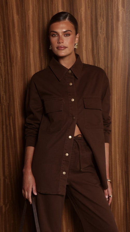 Zenia Long Sleeve Denim Shirt - Chocolate