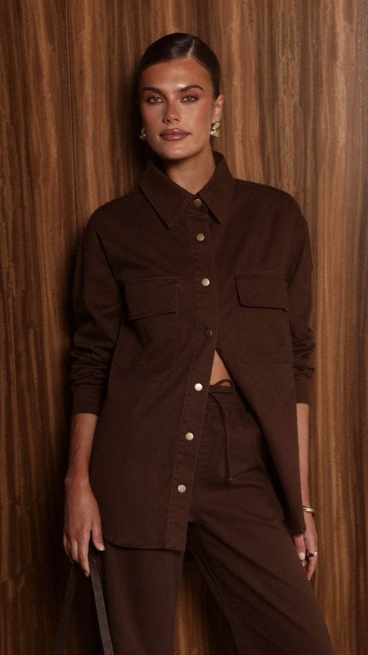 Zenia Long Sleeve Denim Shirt - Chocolate