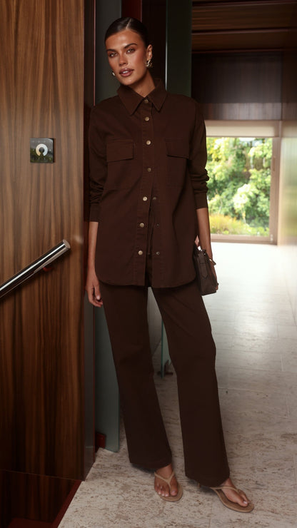 Zenia Long Sleeve Denim Shirt - Chocolate