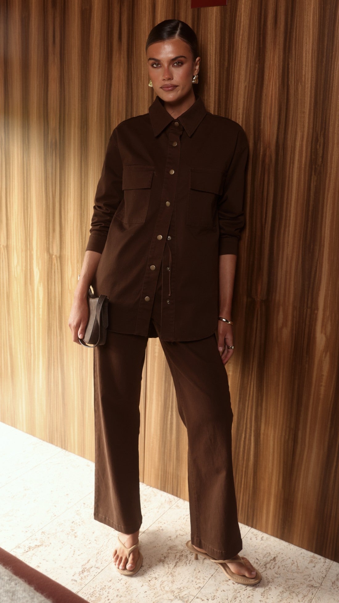 Zenia Long Sleeve Denim Shirt - Chocolate