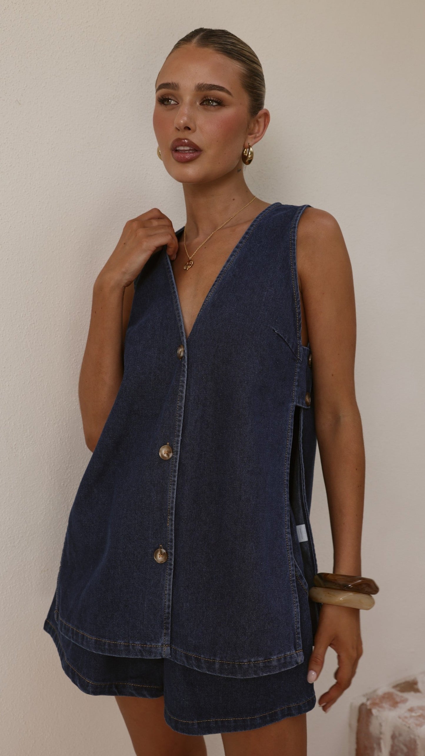 Hayley Vest and Shorts Set - Dark Denim