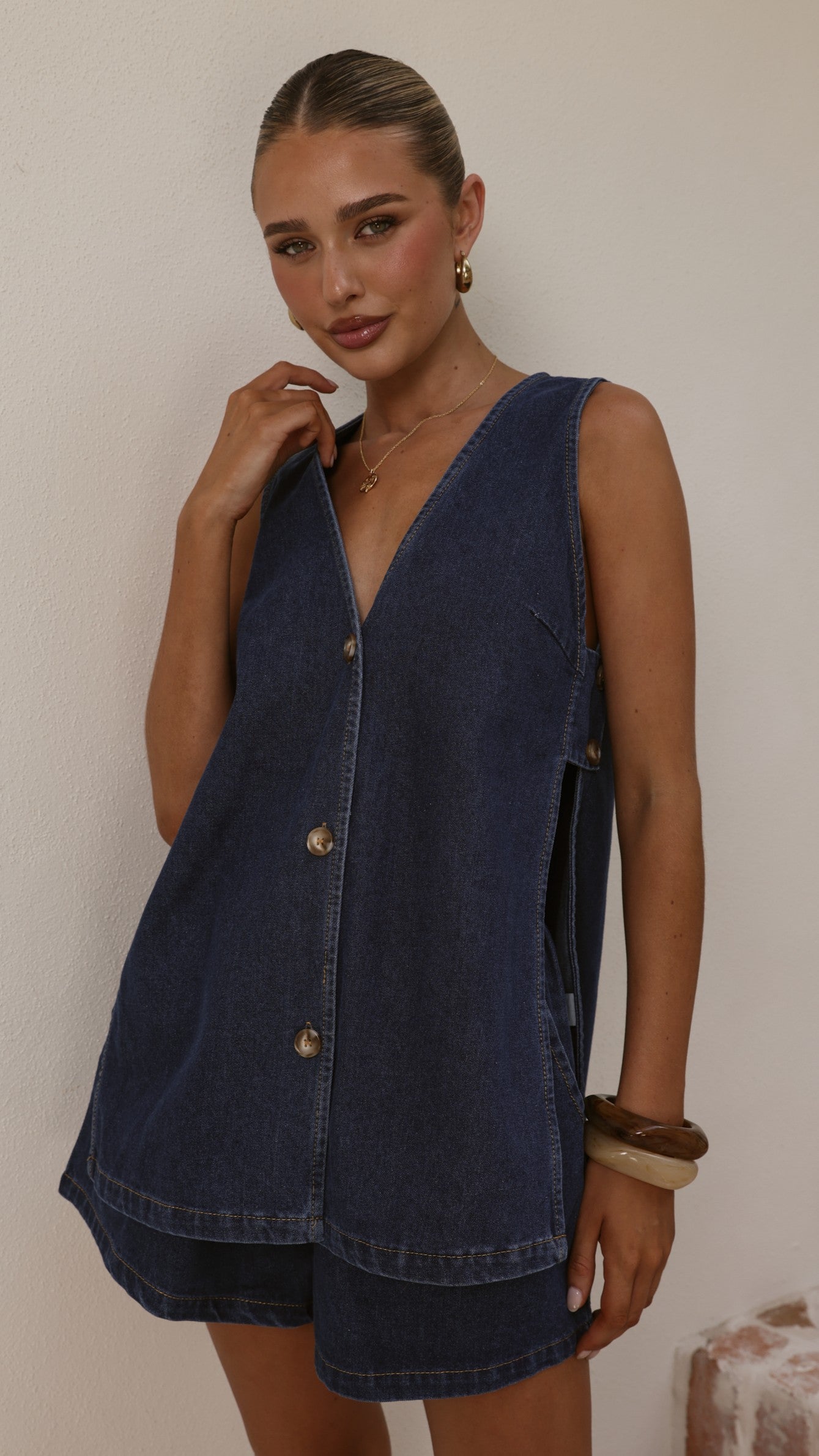 Hayley Vest and Shorts Set - Dark Denim
