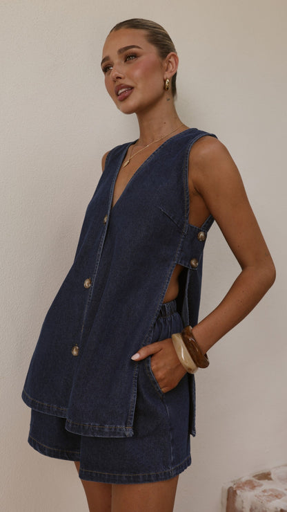 Hayley Vest and Shorts Set - Dark Denim