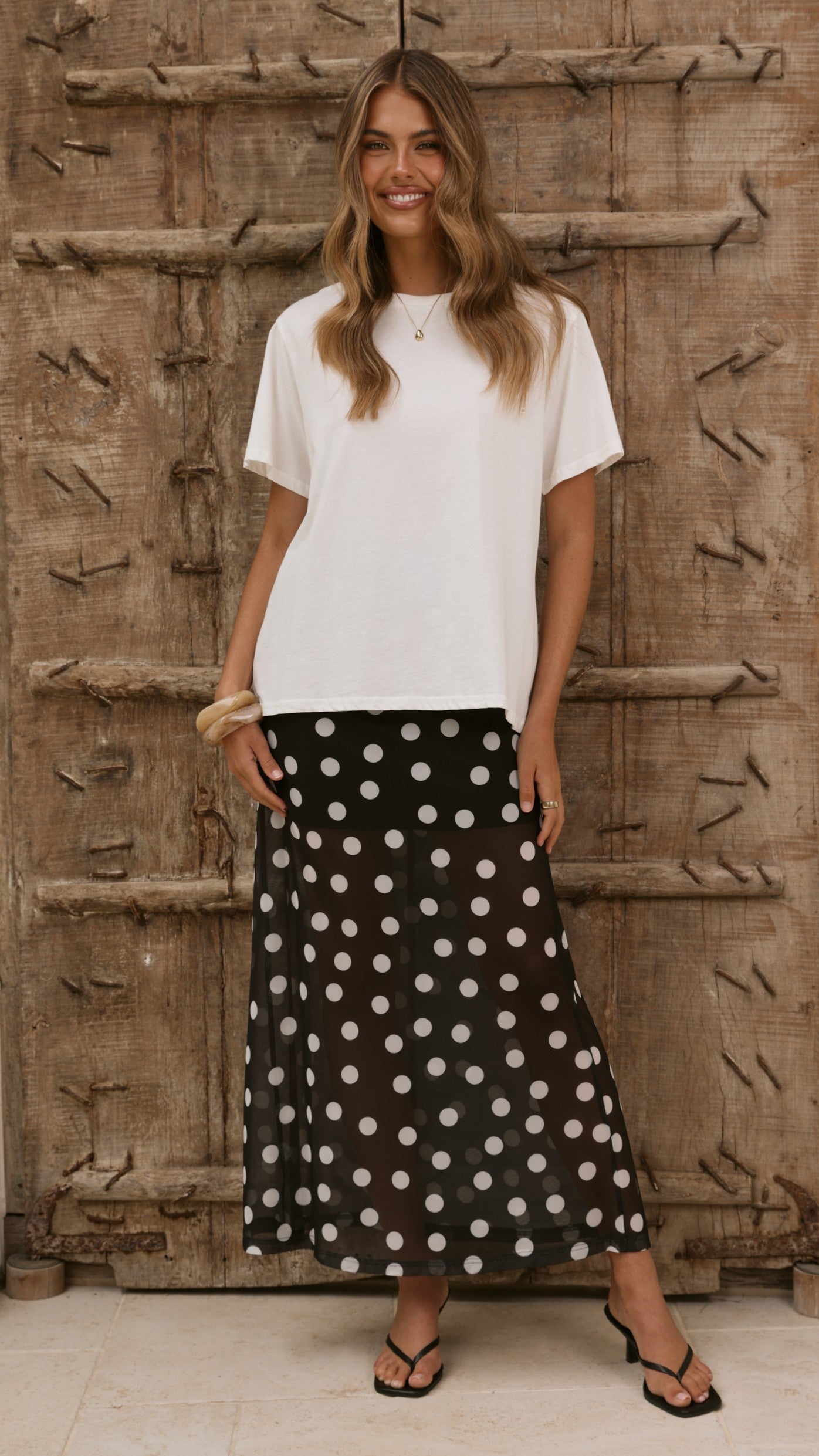 Onella Semi Sheer Maxi Skirt - Black/White Polka Dot