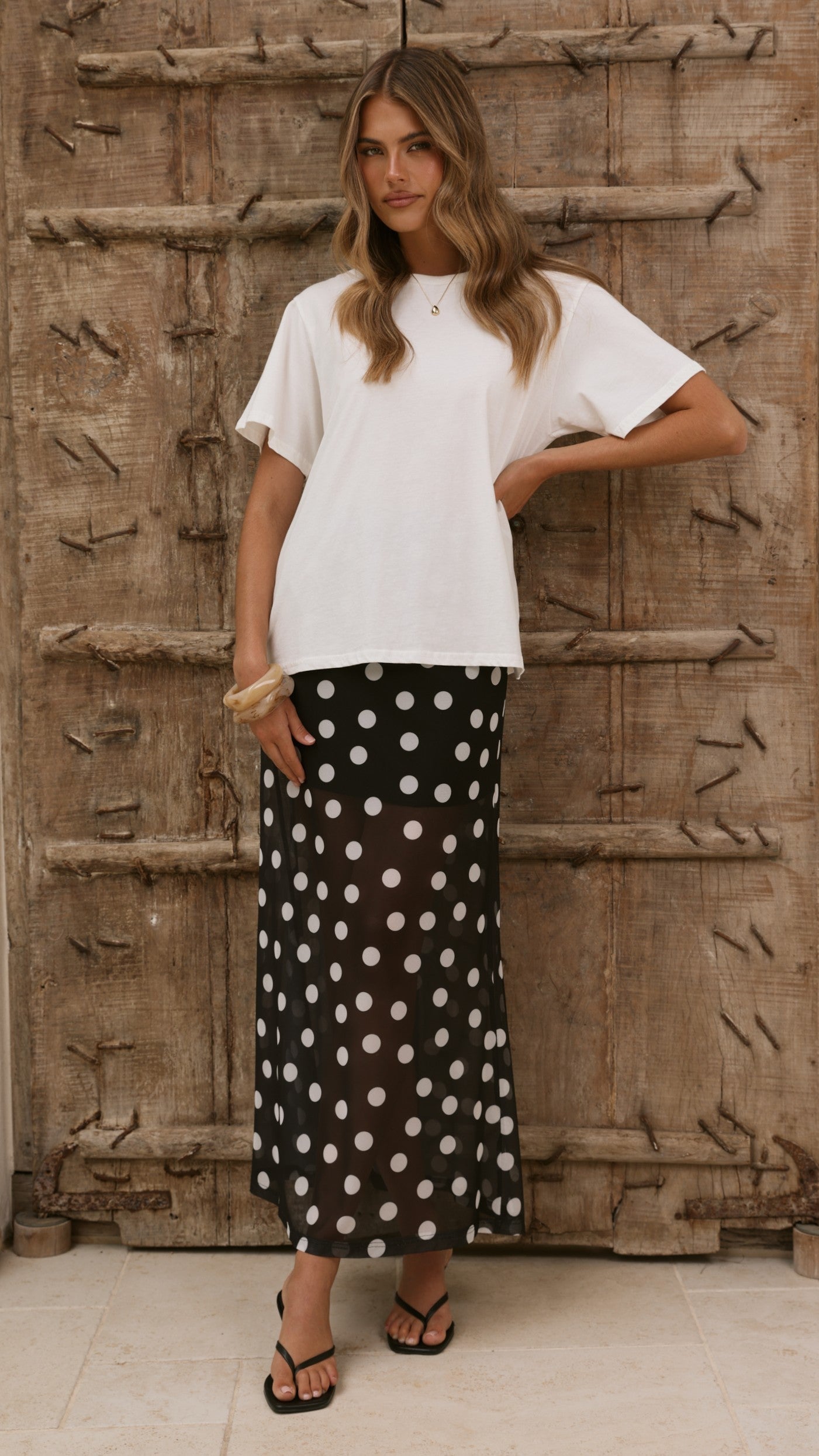 Onella Semi Sheer Maxi Skirt - Black/White Polka Dot