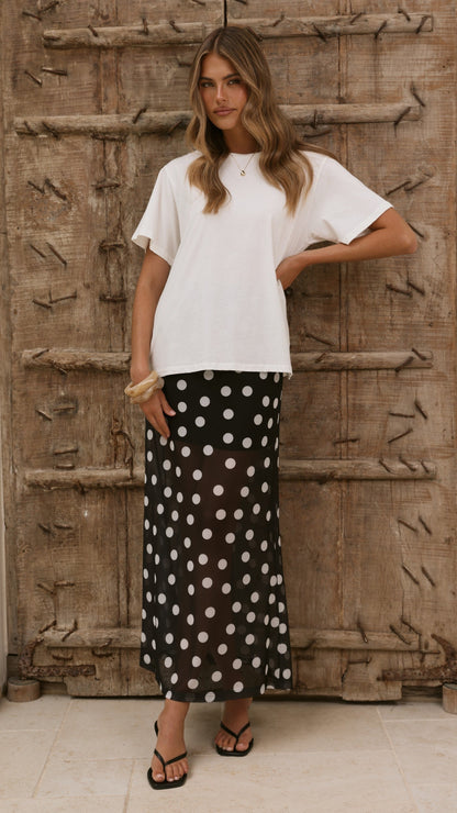 Onella Semi Sheer Maxi Skirt - Black/White Polka Dot