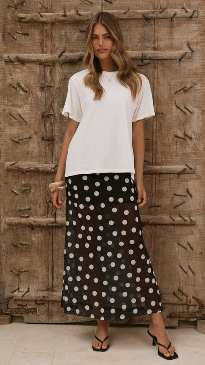 Onella Semi Sheer Maxi Skirt - Black/White Polka Dot