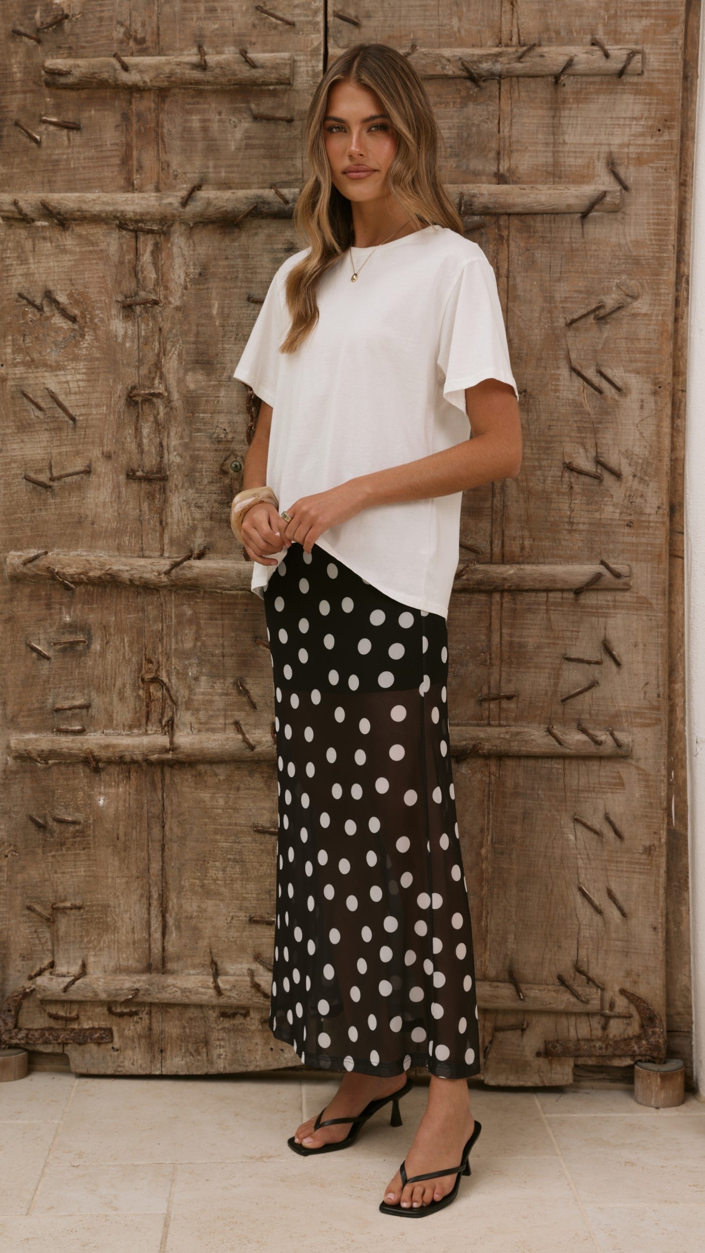 Onella Semi Sheer Maxi Skirt - Black/White Polka Dot