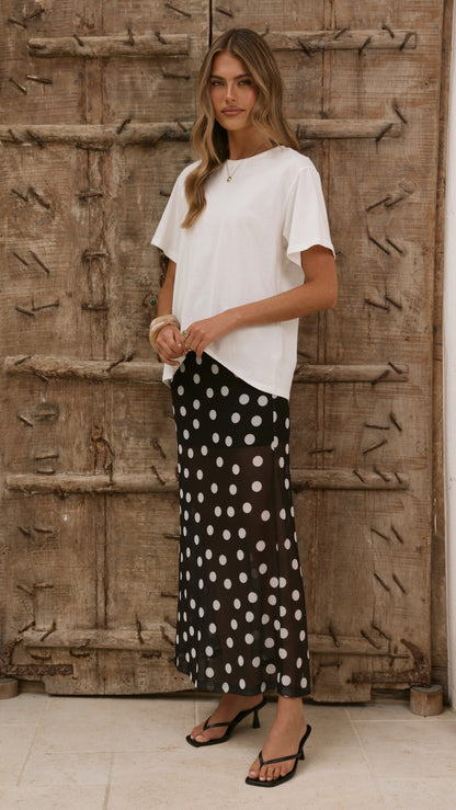 Onella Semi Sheer Maxi Skirt - Black/White Polka Dot