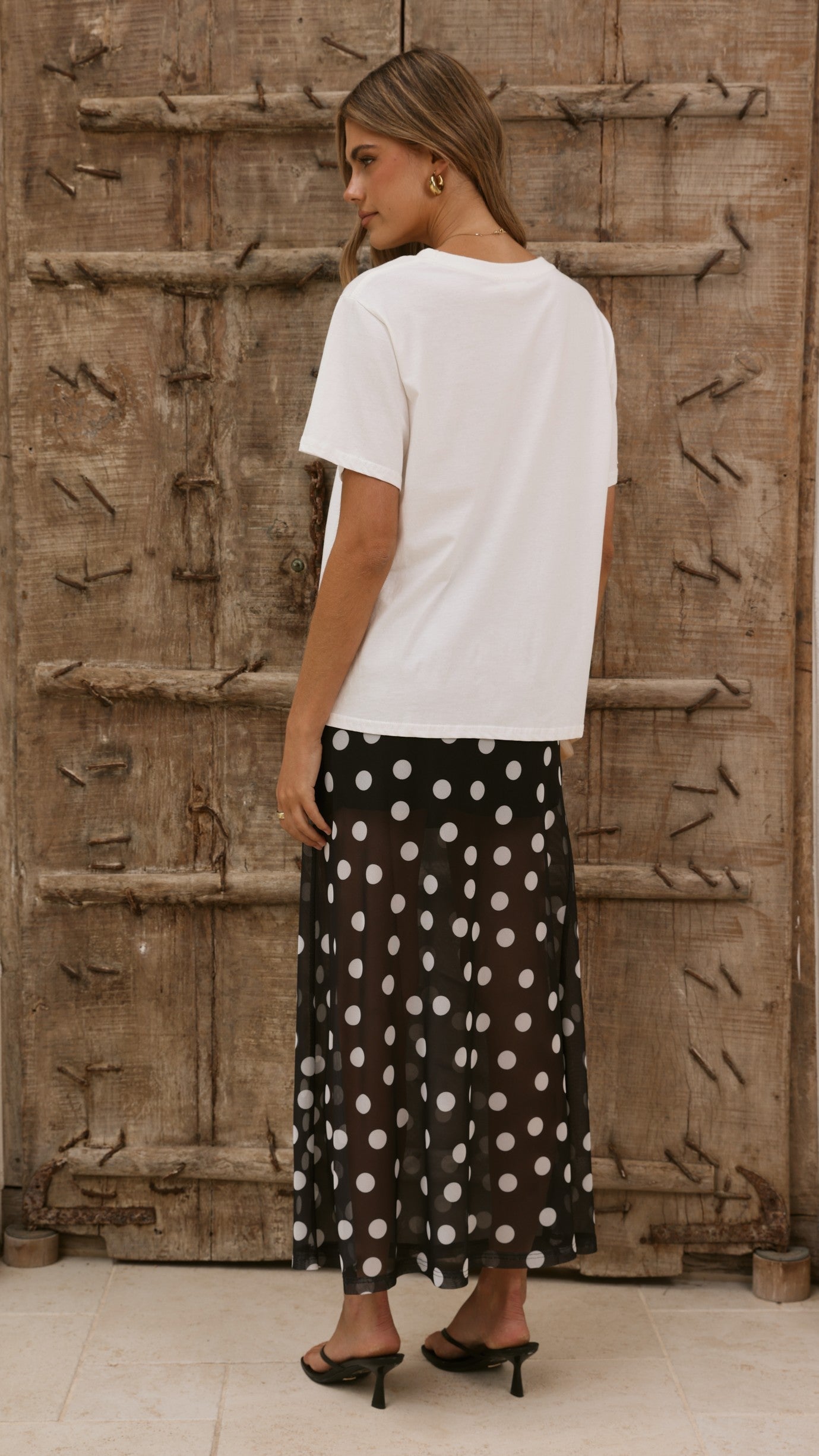 Onella Semi Sheer Maxi Skirt - Black/White Polka Dot