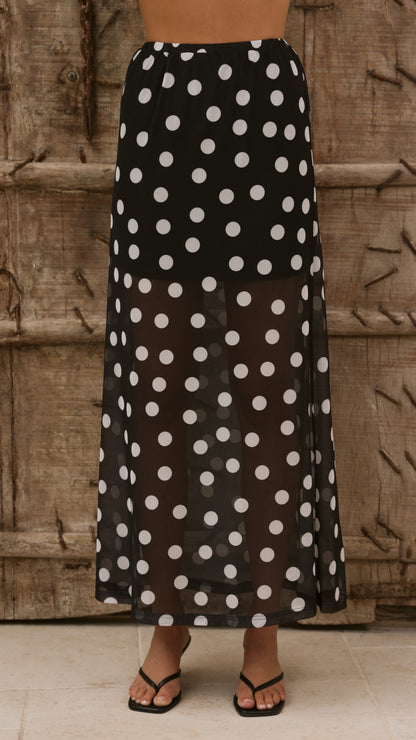Onella Semi Sheer Maxi Skirt - Black/White Polka Dot
