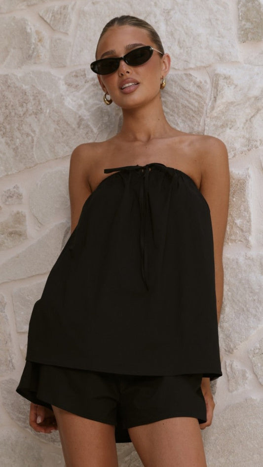 Mallie Strapless Top and Shorts Set - Black