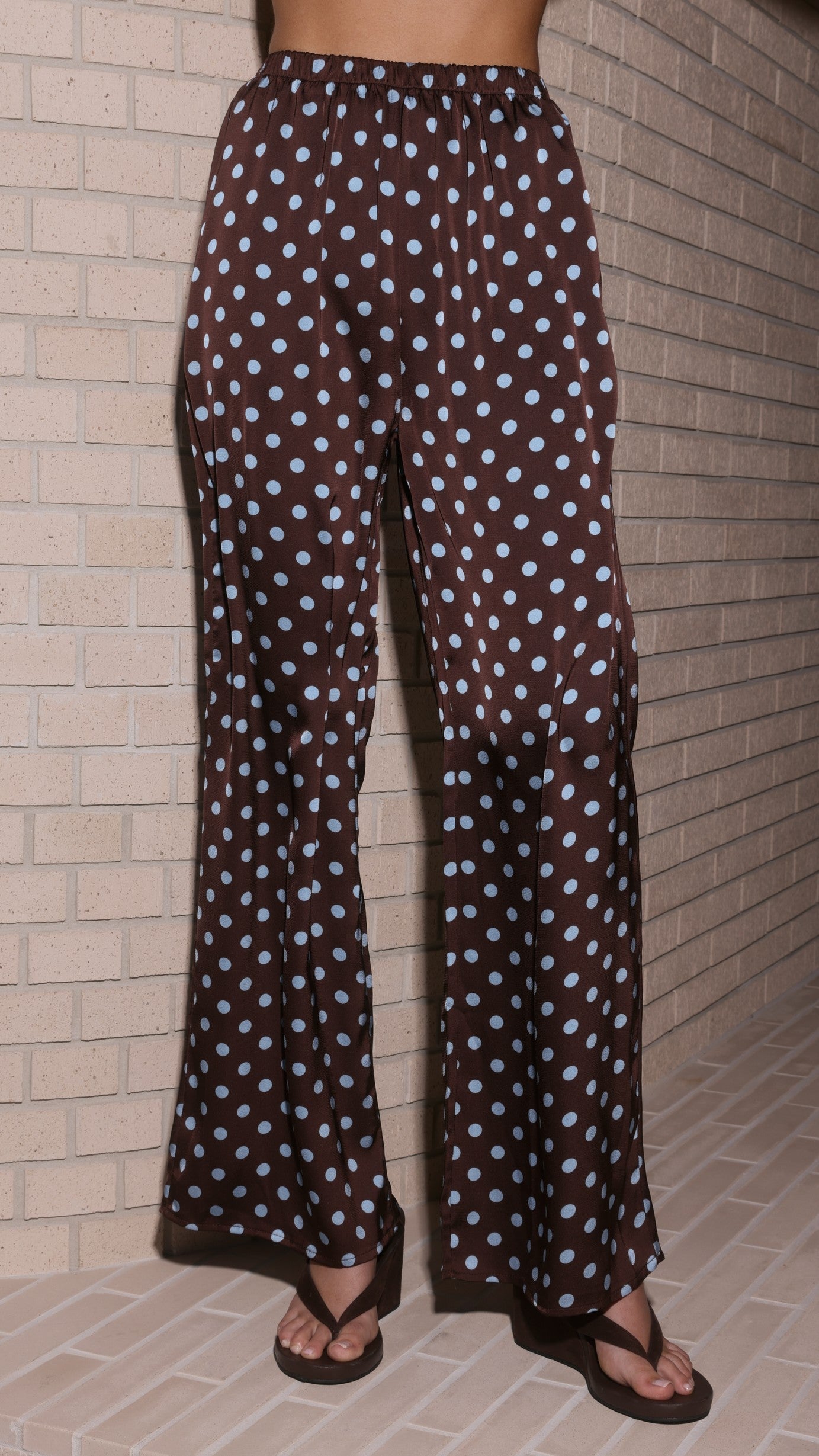 Liana Off Shoulder Top & Pants Set - Choc/Blue Polka Dot