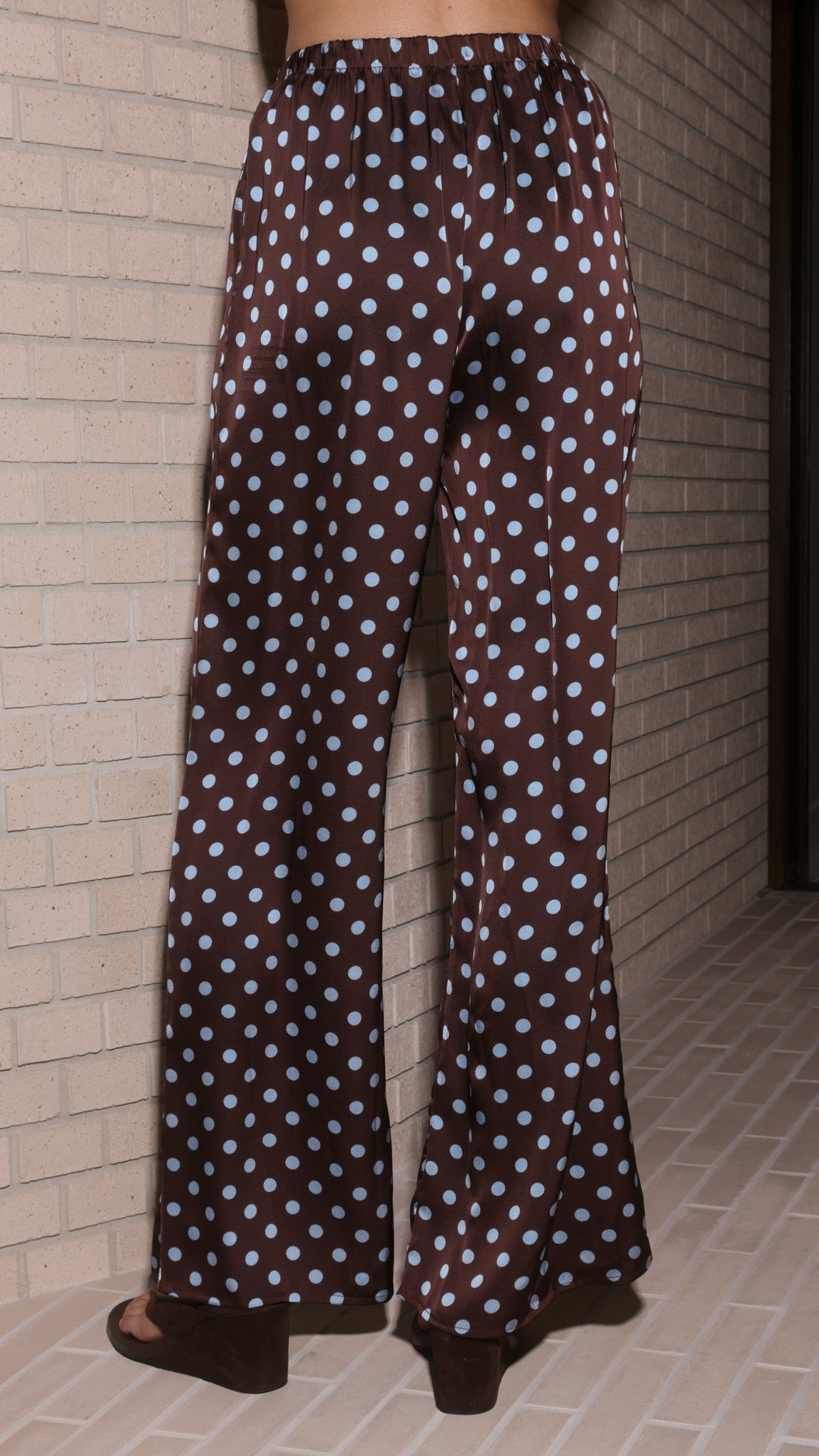 Liana Off Shoulder Top & Pants Set - Choc/Blue Polka Dot