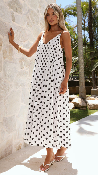 Dimmi Maxi Dress - White/Black Spot