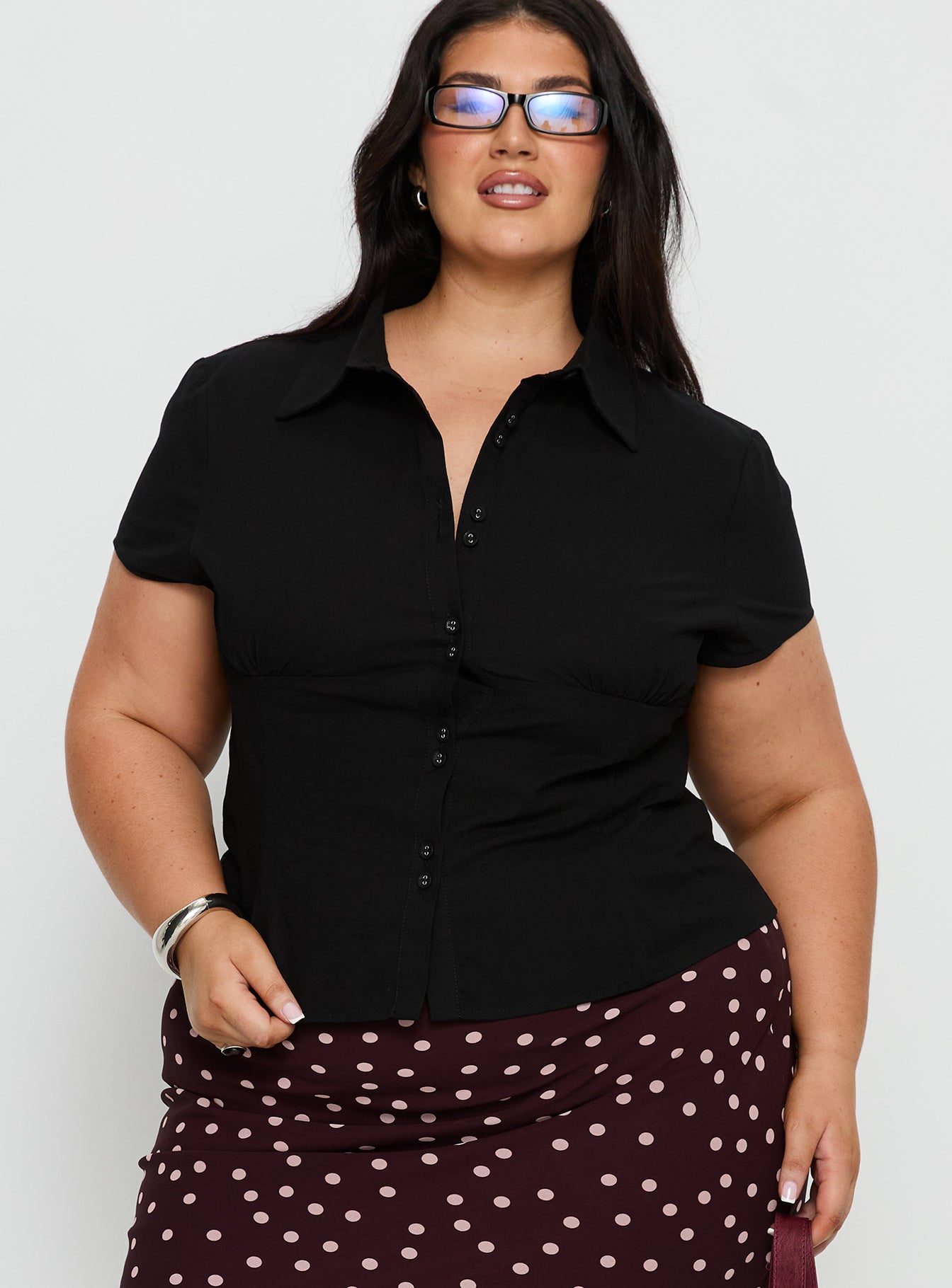 Cottesloe Blouse Top Textured Black Curve