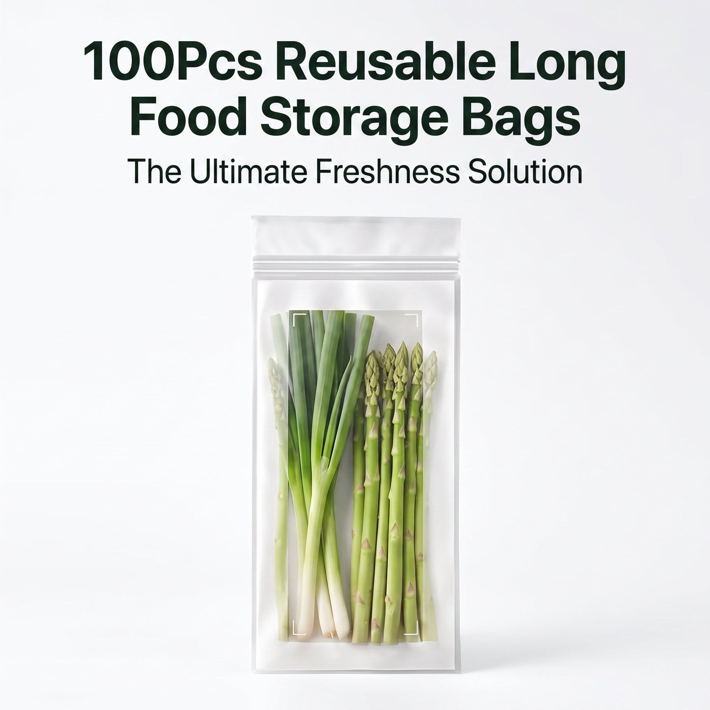 🥬 50/100PCS Reusable Long Food Storage Bags, Double-Zip Seal Freshness Bags for Kitchen