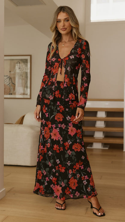 Flo Maxi Skirt - Dark Floral