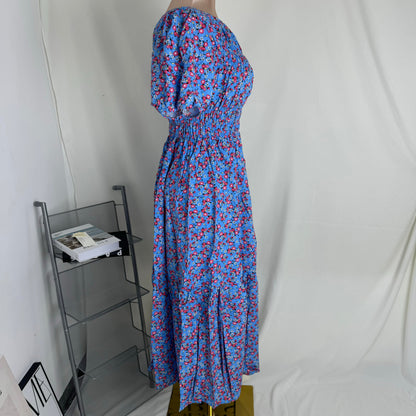 Floral Print Fitted Waist Long Dress