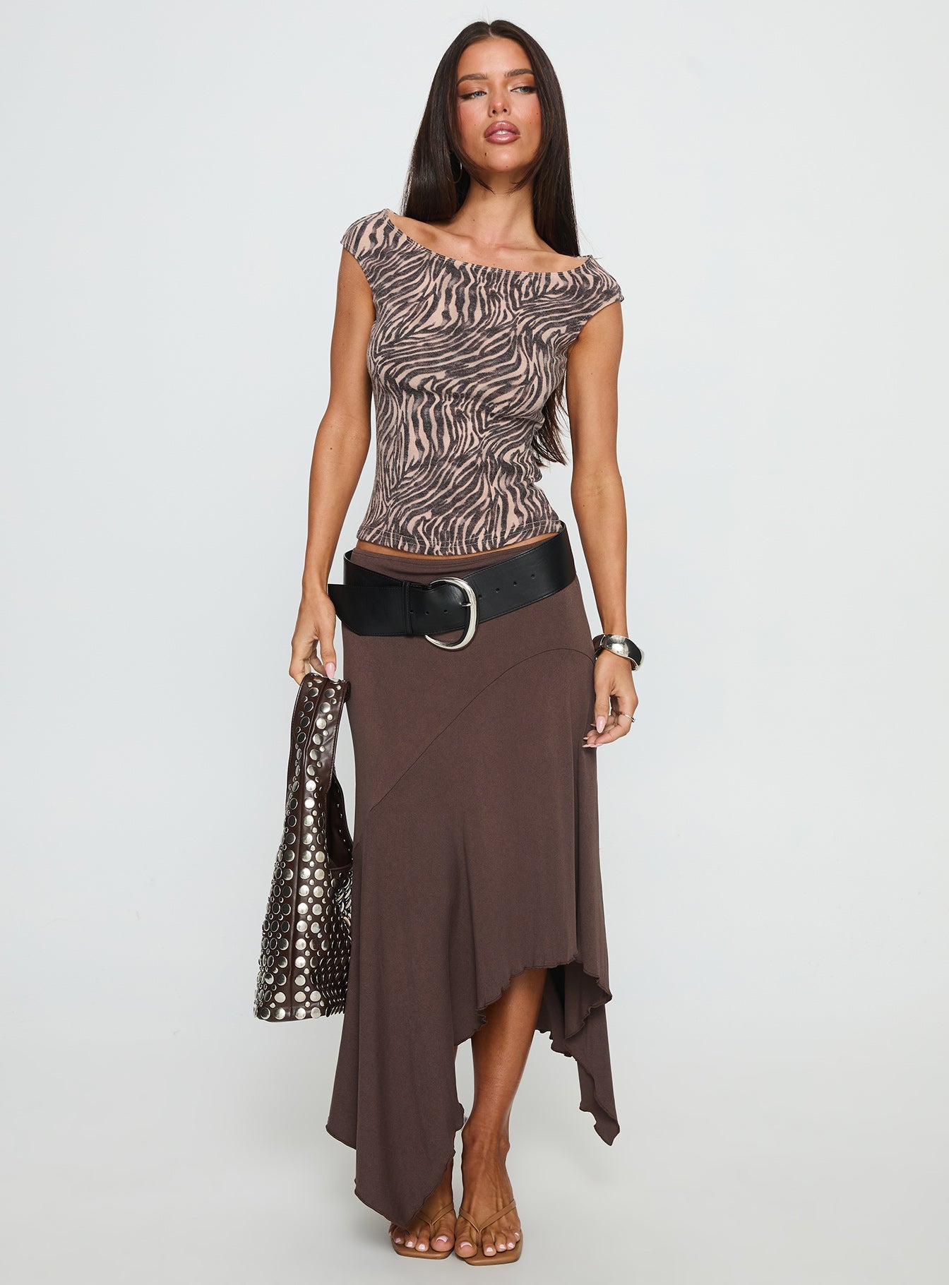 Cheirosa Off Shoulder Top Brown Zebra