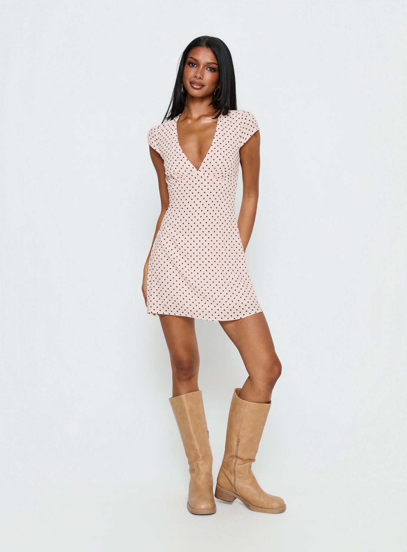 Cannelloni Mini Dress Pink / Brown Polka Dot