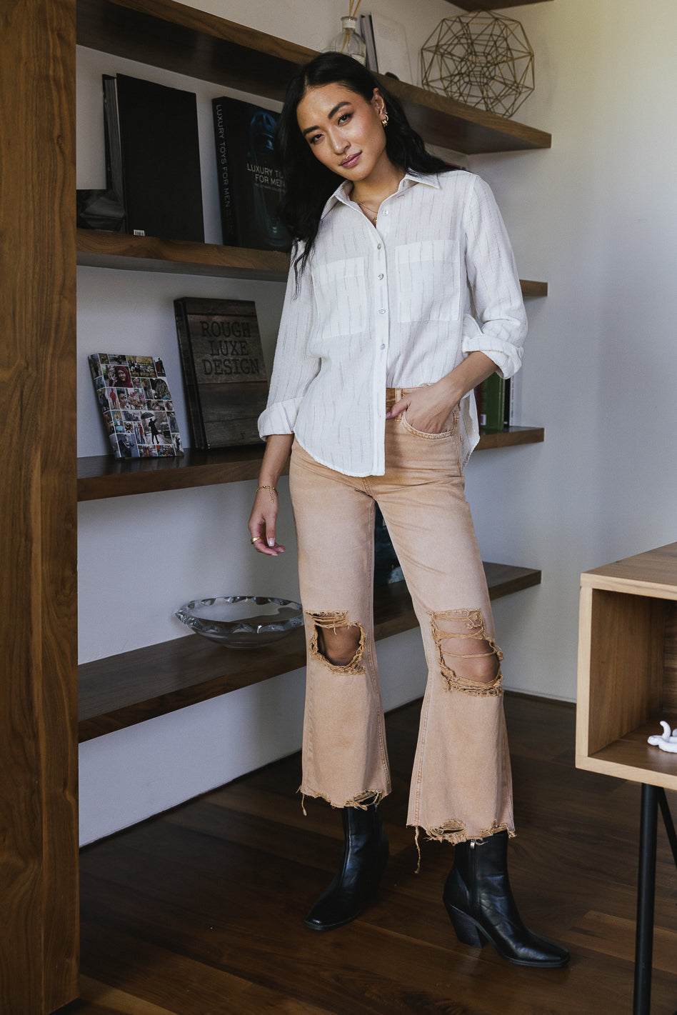 Charlie Distressed Jeans in Mustard - FINAL SALE