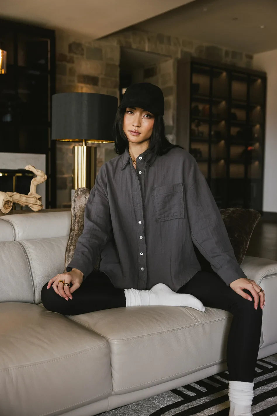 Angela Button Up in Charcoal - FINAL SALE