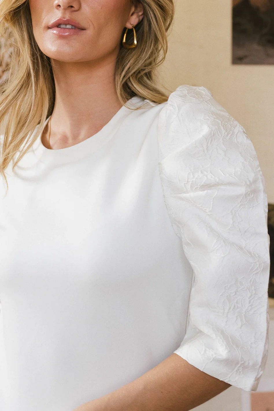 Andrea Mixed Media Top in Cream - FINAL SALE