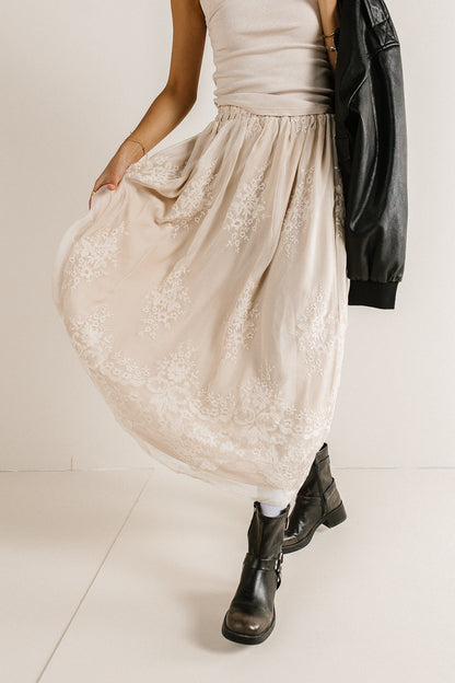 Grace Floral Tulle Skirt in Champagne