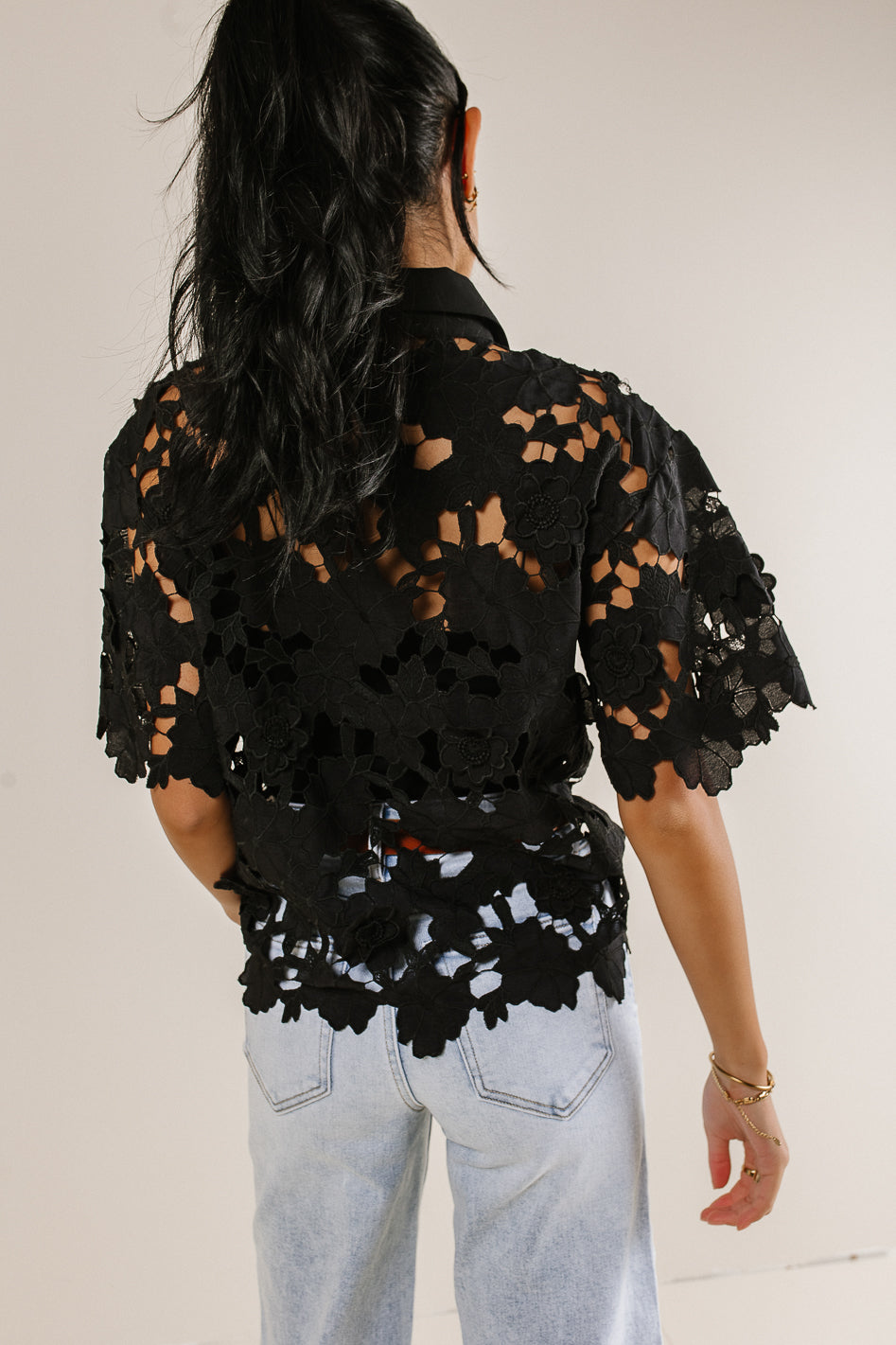 Floral Lace Button Up in Black - FINAL SALE