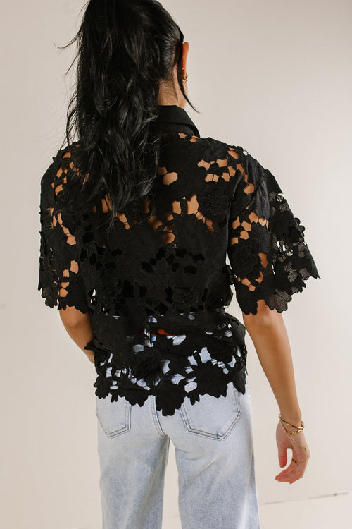 Floral Lace Button Up in Black - FINAL SALE