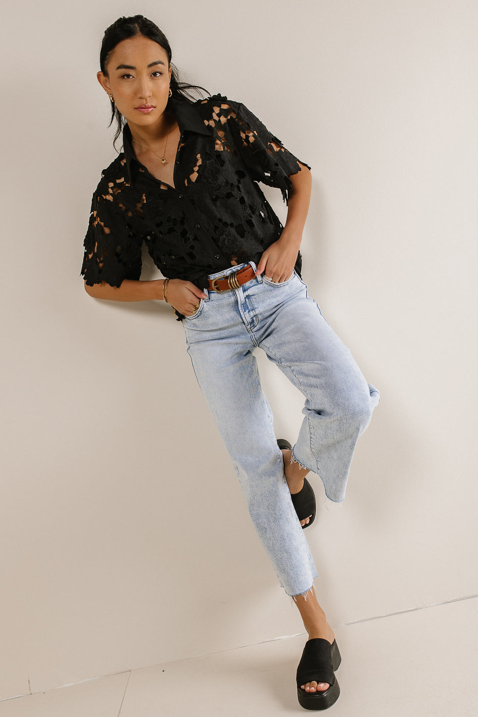 Floral Lace Button Up in Black - FINAL SALE