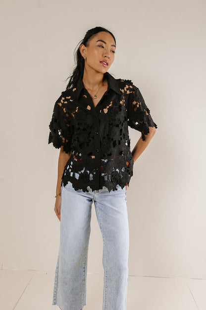 Floral Lace Button Up in Black - FINAL SALE