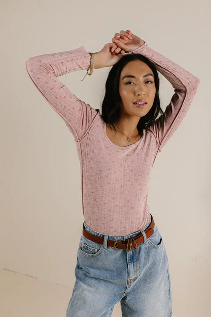 Chloe Floral Ribbed Top in Rose - FINAL SALE
