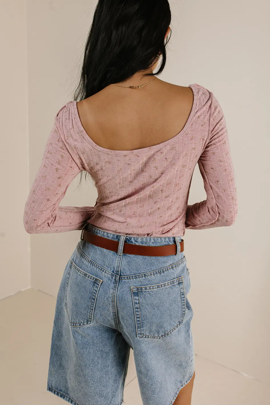 Chloe Floral Ribbed Top in Rose - FINAL SALE
