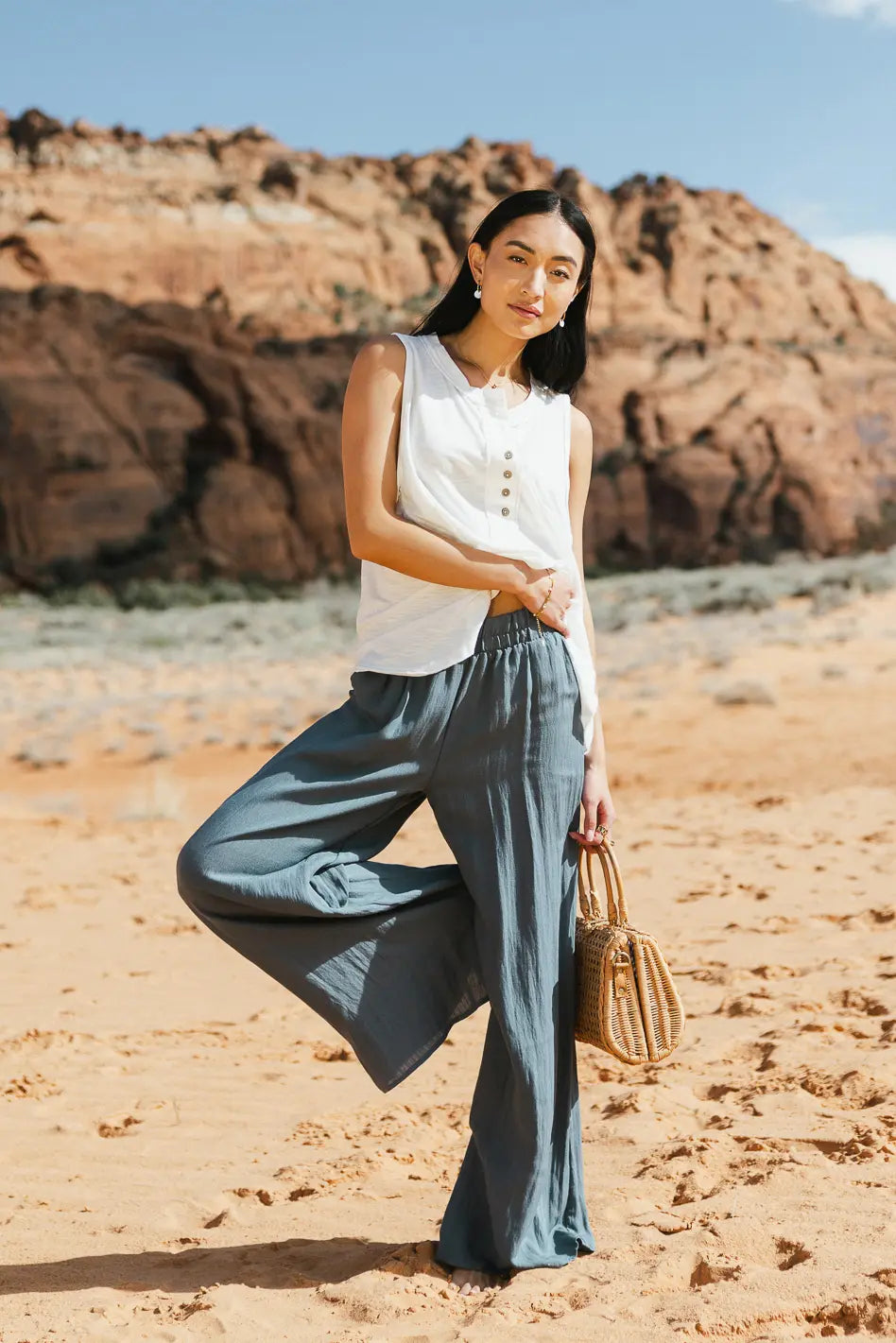 Amaya Wide Leg Pants in Slate - FINAL SALE