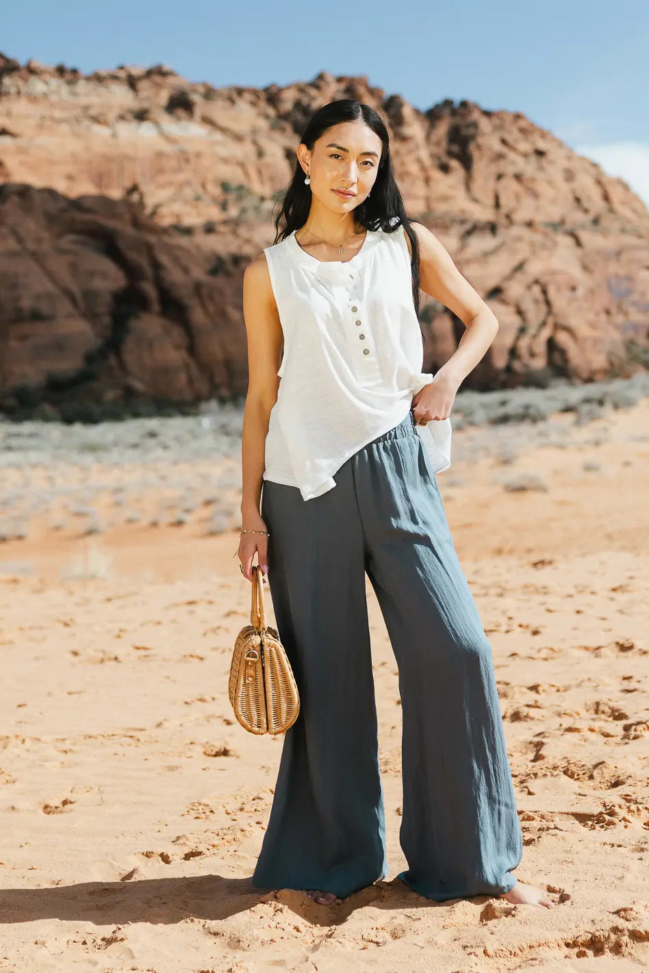 Amaya Wide Leg Pants in Slate - FINAL SALE