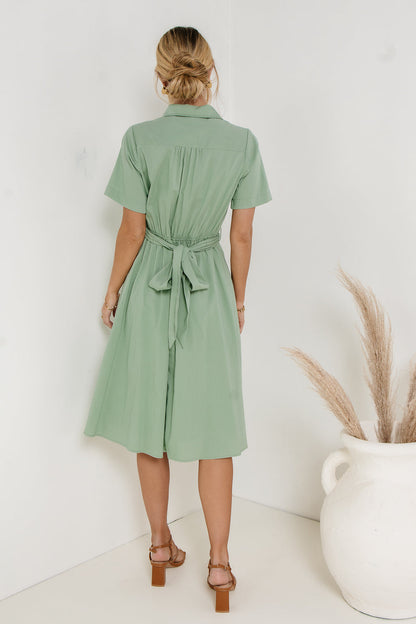 Bennett Collared Dress in Sage - FINAL SALE